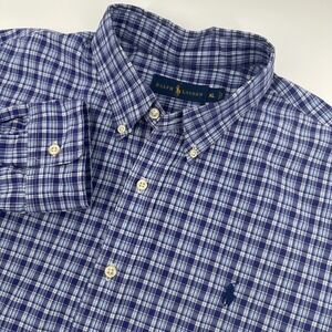 Ralph Lauren Mens XL Blue Plaid Button Down Shirt Long Sleeve Cotton Pony Logo